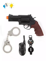 Игр.набор Полиция, револьвер эл., свет, звук, наручники, рация, компас, эл.пит.AG10*3шт.вх.в комплекте, пакет M0180